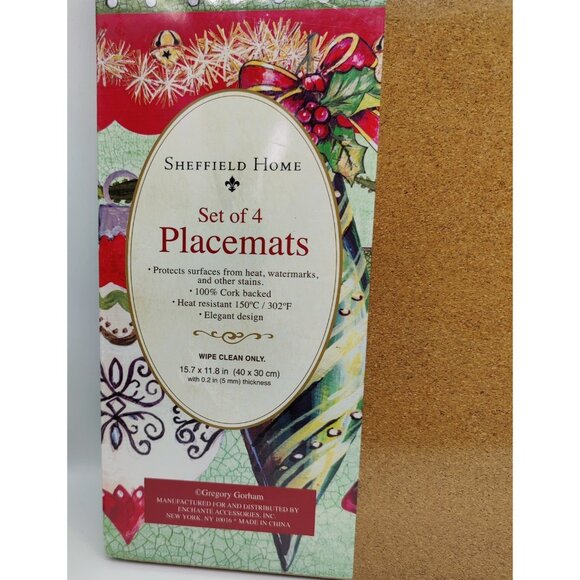 Set of 4 Christmas CORK Placemats Sheffield Home Festive Colorful Ornaments NEW - Picture 4 of 5
